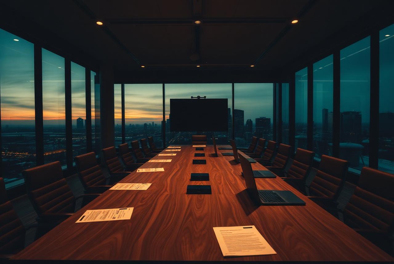 Executive boardroom prepared for a cannabis operator financial review